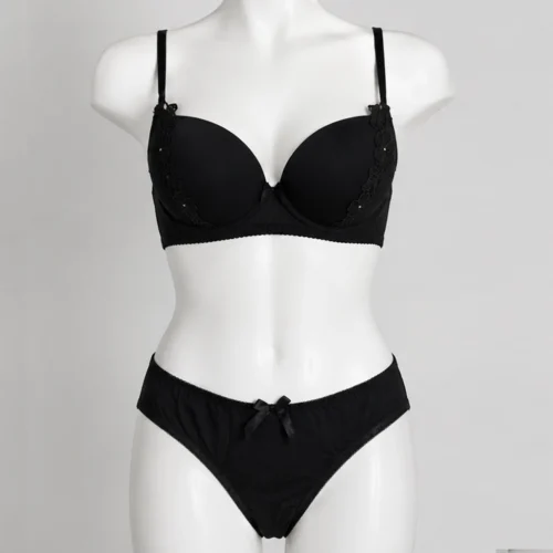 Black Luxe Comfort Set front Elegant Black Padded Bra & Panty Combo for Women