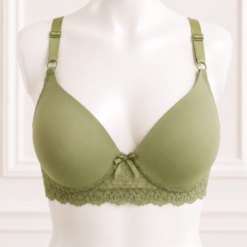 Olive Green Lace Trim Padded Bra