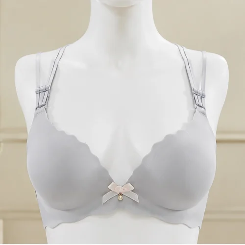 silver bra front side Pearl Grey Seamless Padded Bra for Women